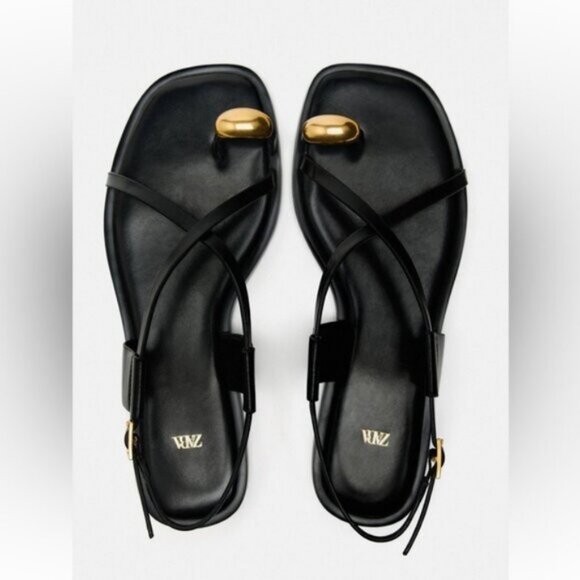 ZARA FLAT STRAPPY SANDALS WITH METAL EMBELLISHMENT - Picture 2 of 5